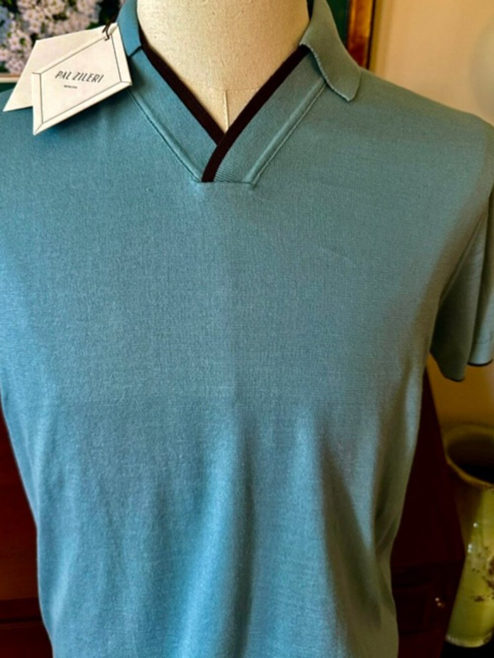 NEW Pal Zileri Men's Teal Blue 100% Cotton OpenCollar Polo Shirt, EU/IT Sz 48, M